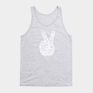 Boho Polynesian Tattoo Peace Sign Hand - White Tank Top